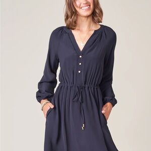 Spartina 449 Navy Long Sleeve V-Neck Drawstring Dress